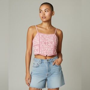 American Eagle Pink Eyelet Embroidered Floral Cropped Cami Top. Size XS SKU 517